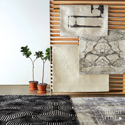 Edifice Rug by Global Views in cream, charcoal. Made from 80% viscose, 20% cotton (backing) in a unique style.