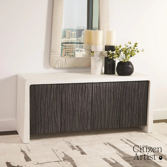 Edifice Rug by Global Views in cream, charcoal and cream, charcoal. Made from 80% viscose, 20% cotton (backing) in a unique style.