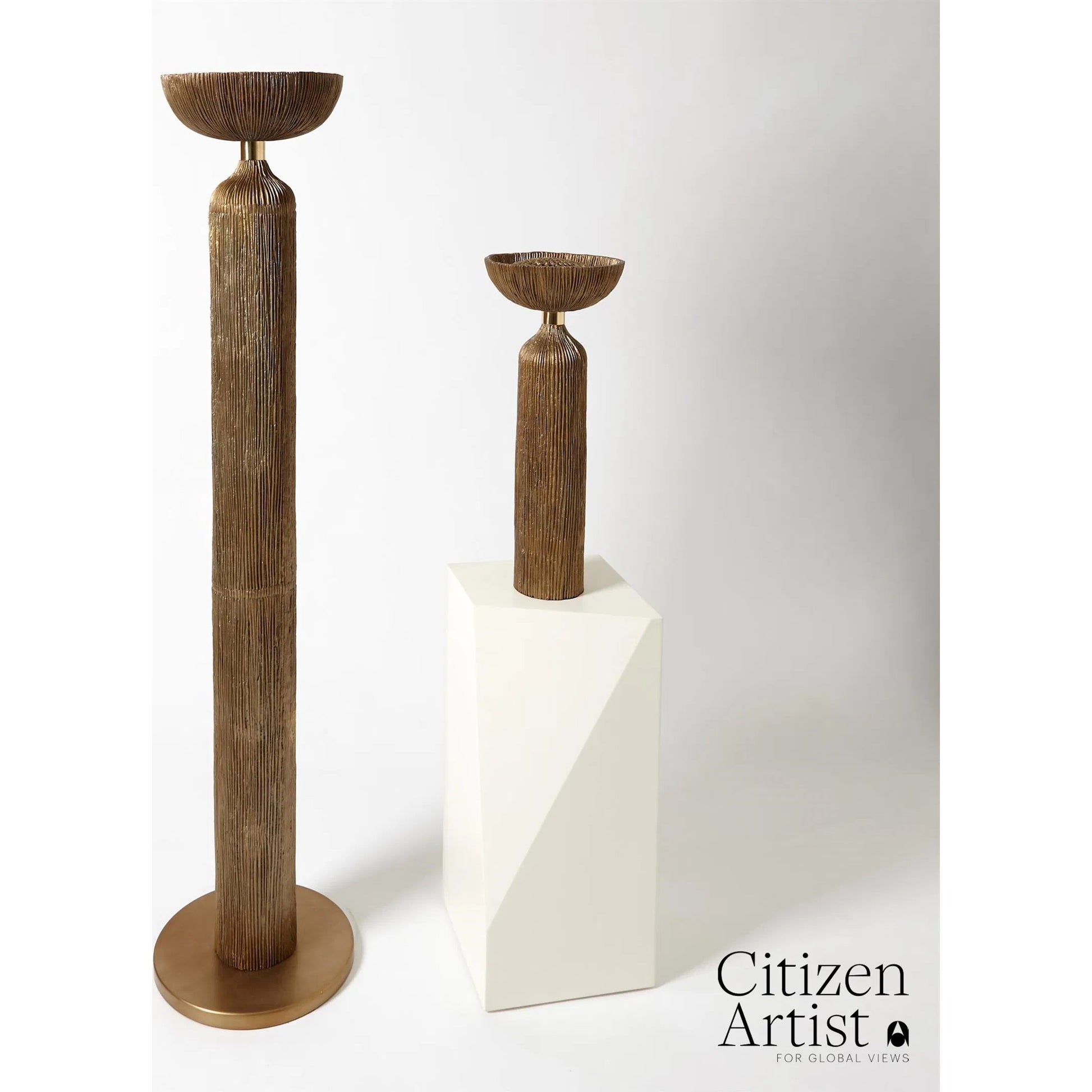Ege Floor Lamp by Global Views in bronze. Made from aluminum in a eclectic & global style.
