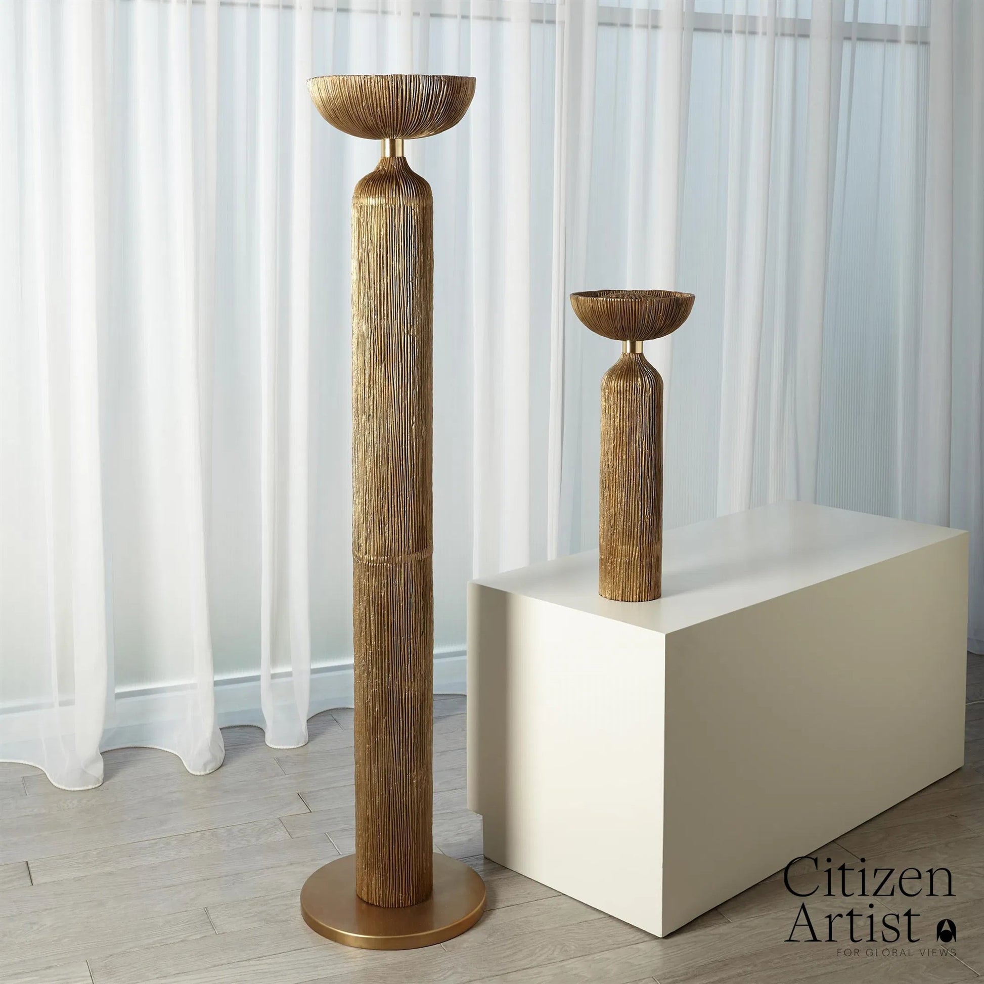 Ege Floor Lamp by Global Views in bronze. Made from aluminum in a eclectic & global style.