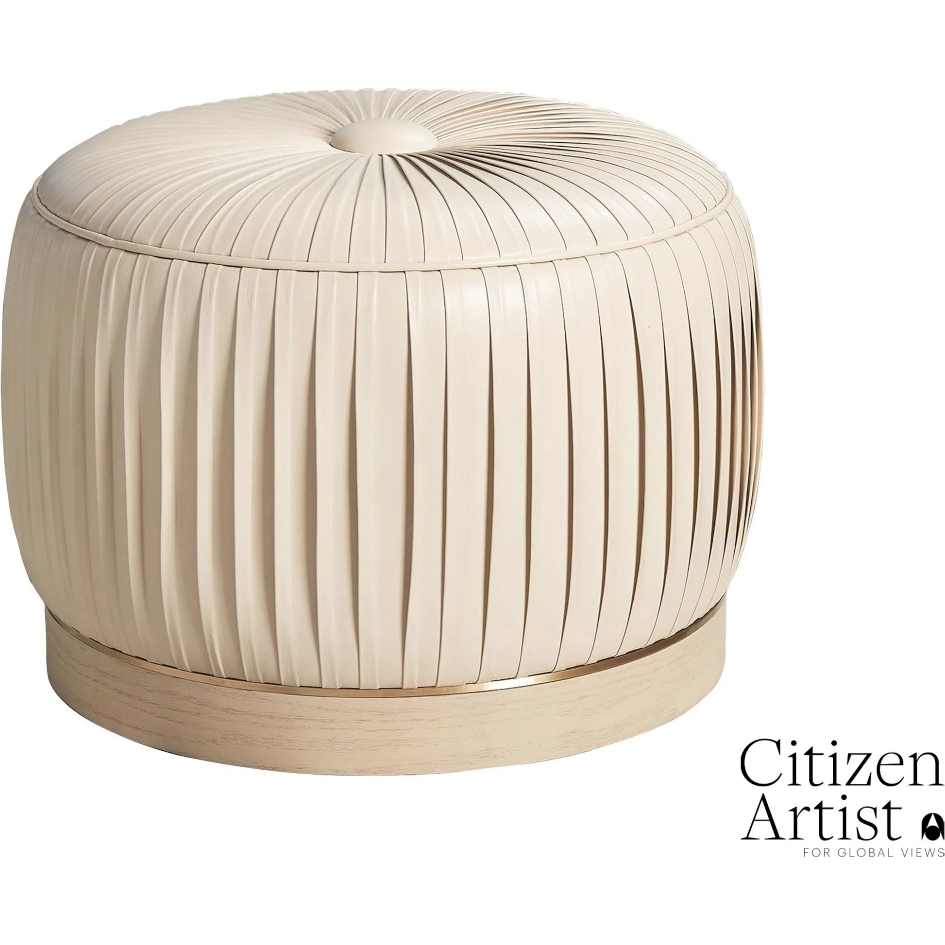 Colette Pouf by Global Views. Made from brass, leather in a modern style.