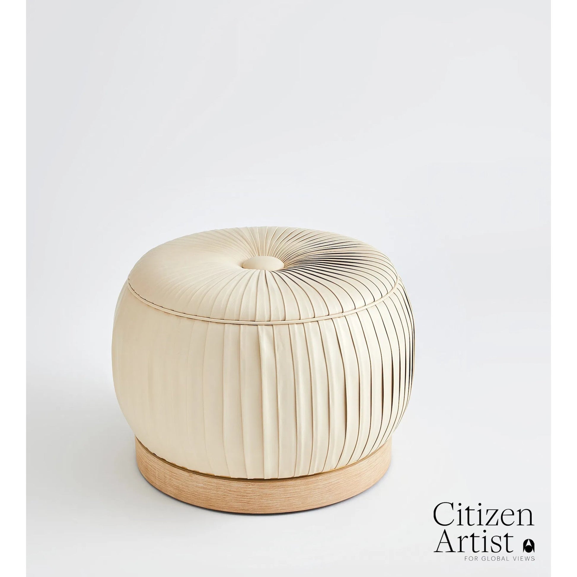 Colette Pouf by Global Views. Made from brass, leather in a modern style.