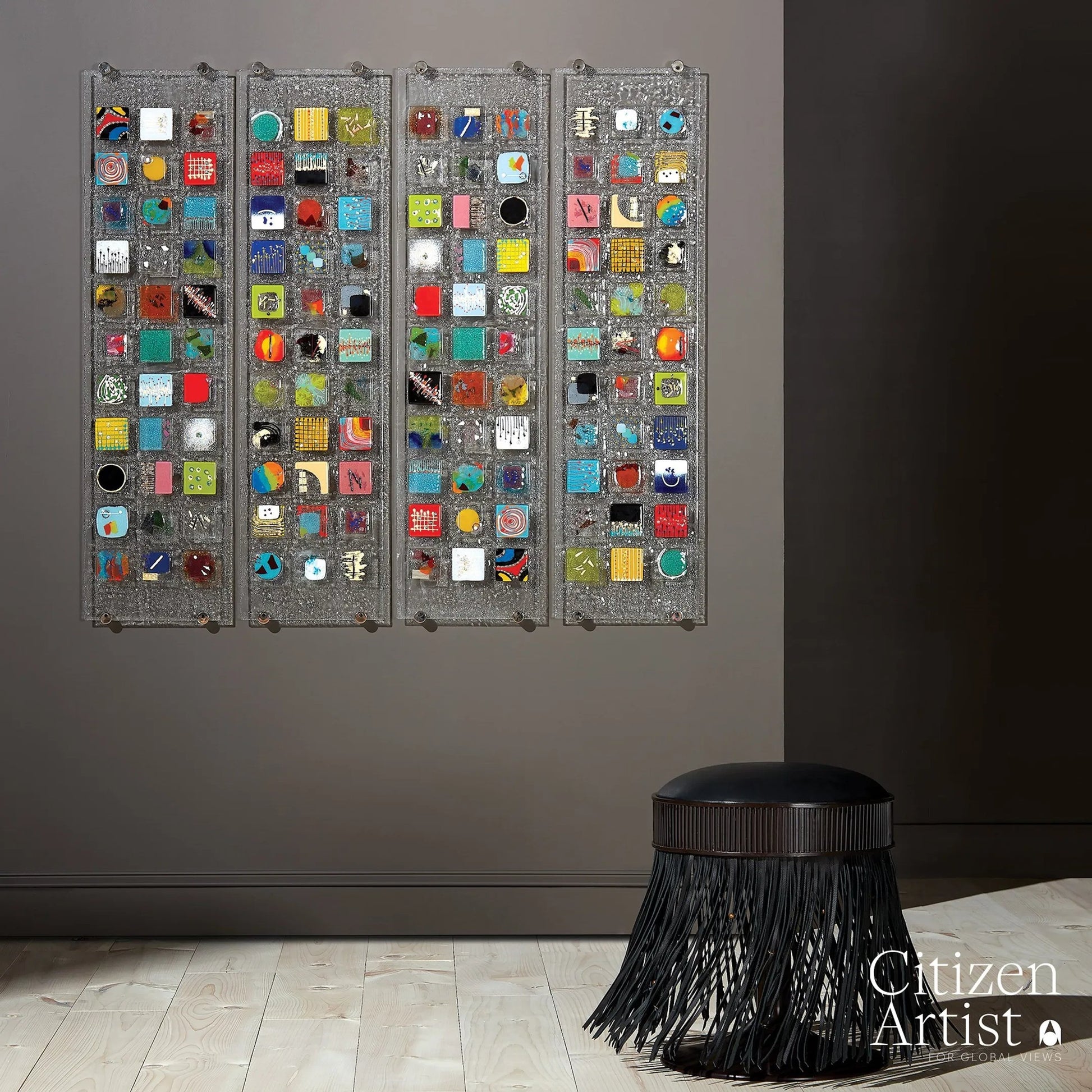 Grace Stool by Global Views in black. Made from brass, leather, mild steel in a eclectic & global style.