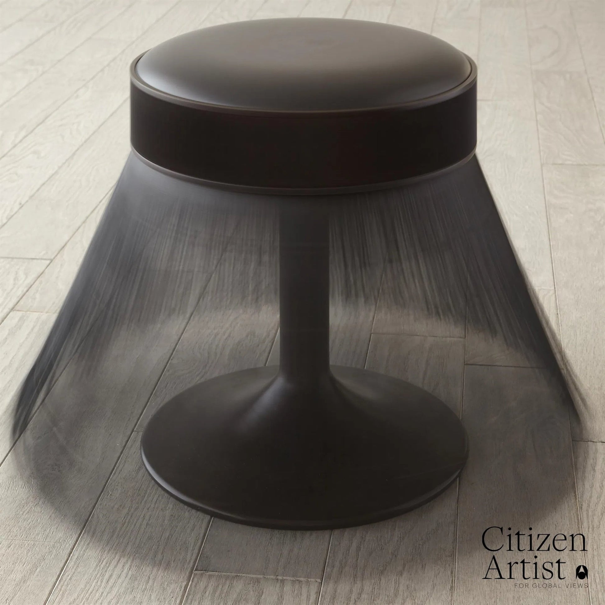 Grace Stool by Global Views in black. Made from brass, leather, mild steel in a eclectic & global style.