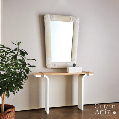 Debby Console by Global Views in white and oak. Made from unique in a transitional style.