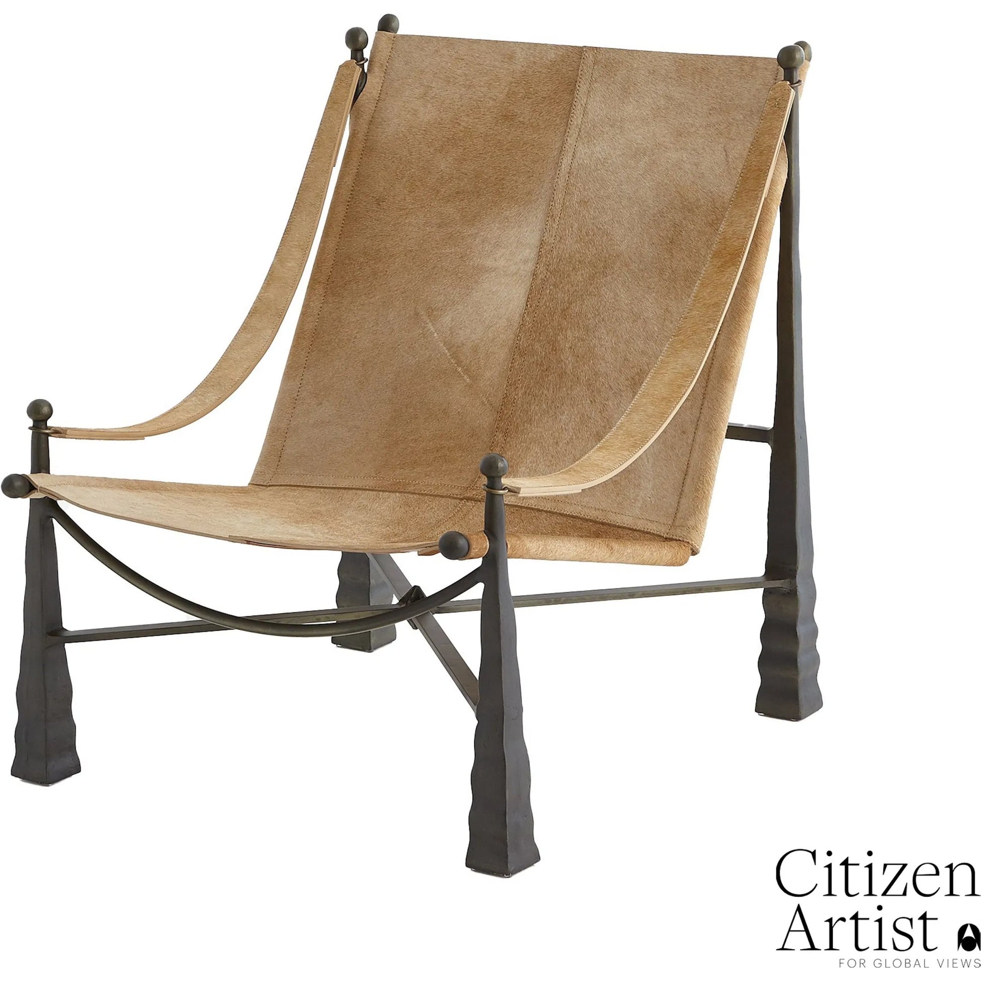 Cognac Chair by Global Views. Made from metal, cowhide in a rustic style.