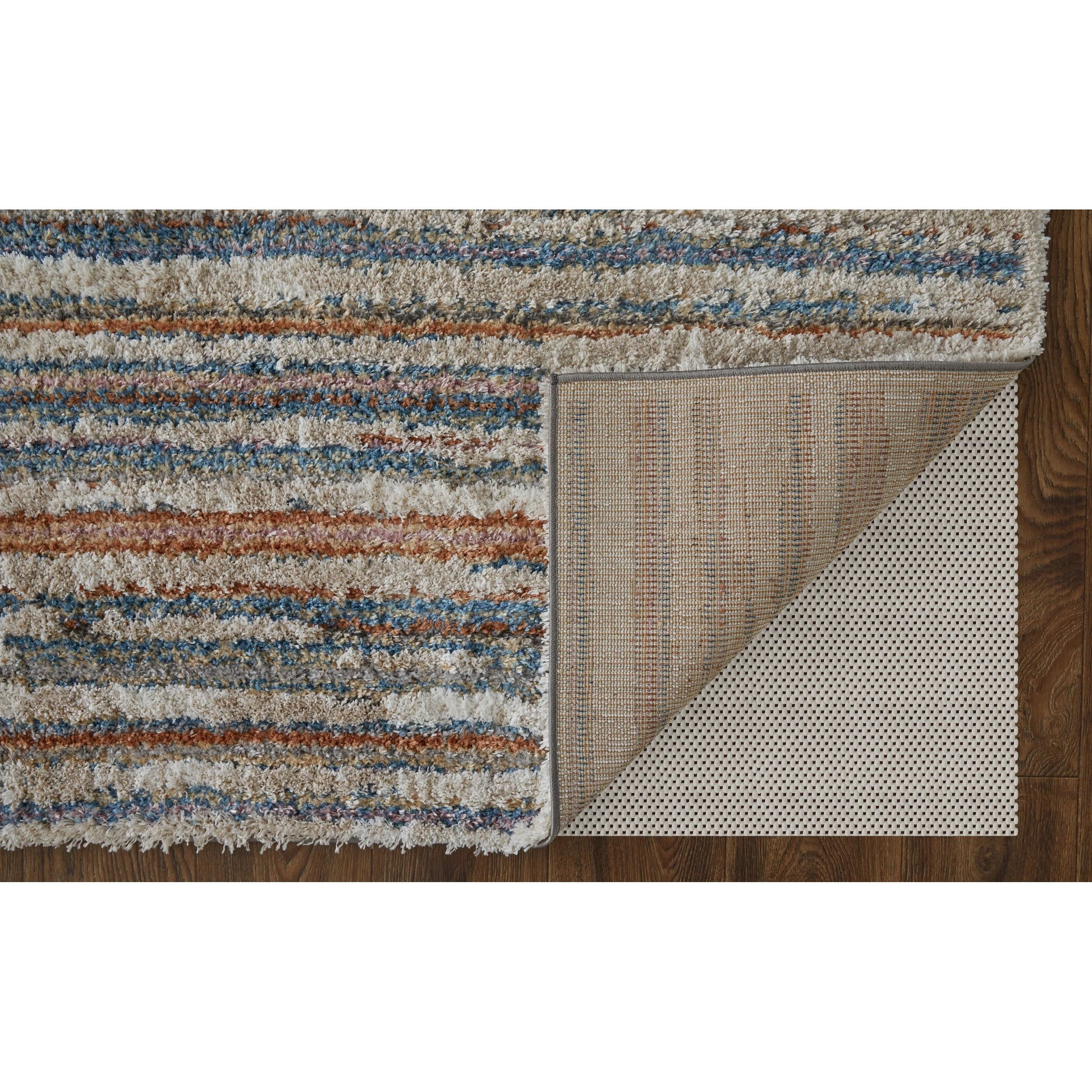Mynka Transitional Stripes Rug - 39IEF by Feizy in ivory, blue, orange. Made from polyester in a unique style.