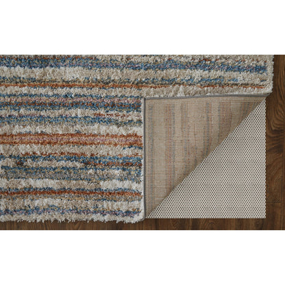 Mynka Transitional Stripes Rug - 39IEF by Feizy in ivory, blue, orange. Made from polyester in a unique style.