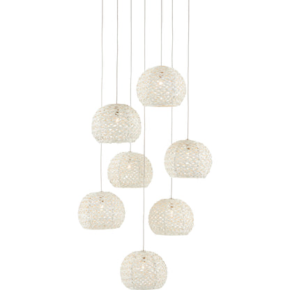 Piero 7-LIGHT Multi-Drop Pendant by Currey and Company in white, painted silver. Made from metal in a coastal style.