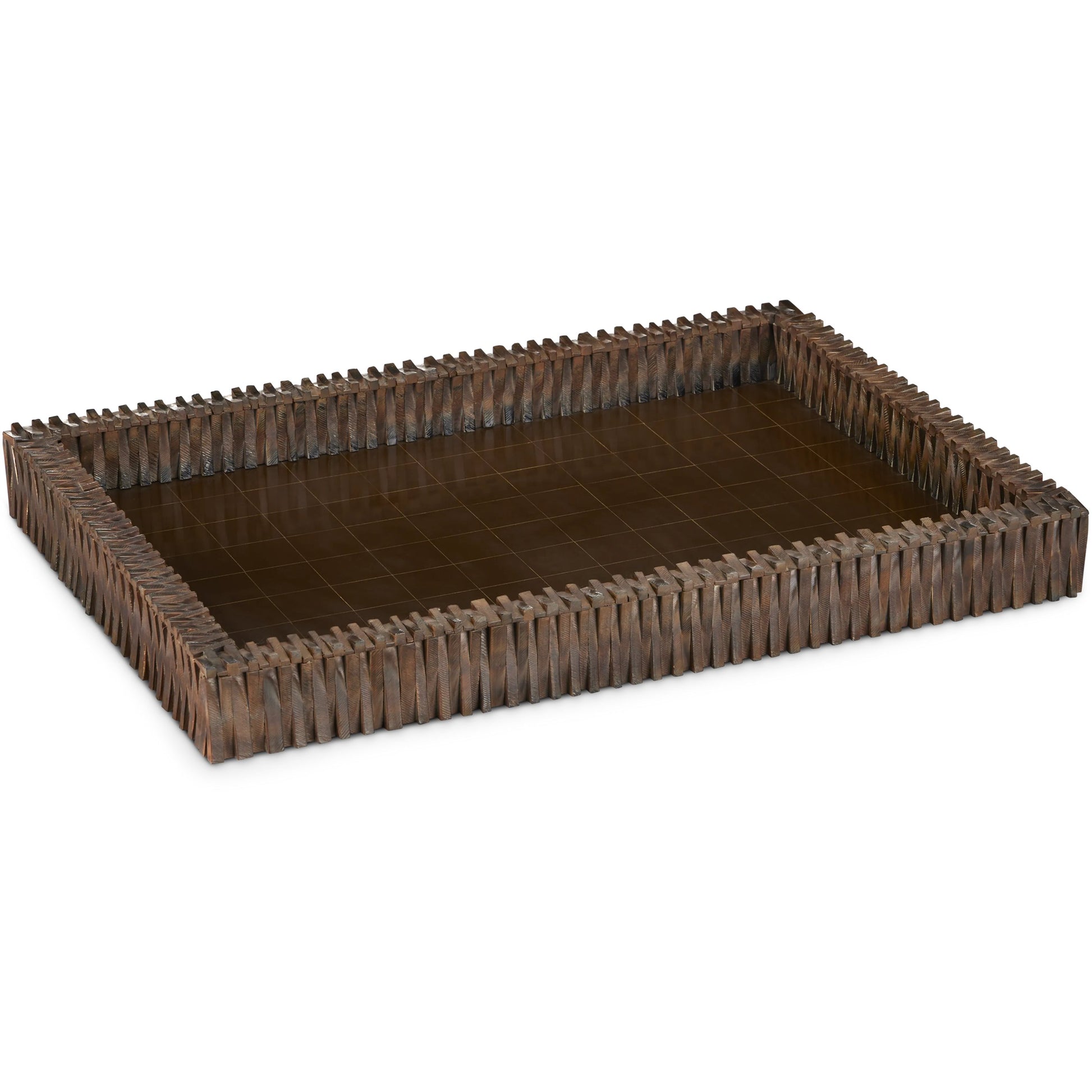 Koa Tray by Currey and Company in burnt horn, brown. Made from horn, composite in a cottage & farmhouse style.