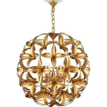 Helenium Orb Chandelier by Currey and Company in contemporary gold leaf, contemporary gold. Made from wrought iron in a modern style.