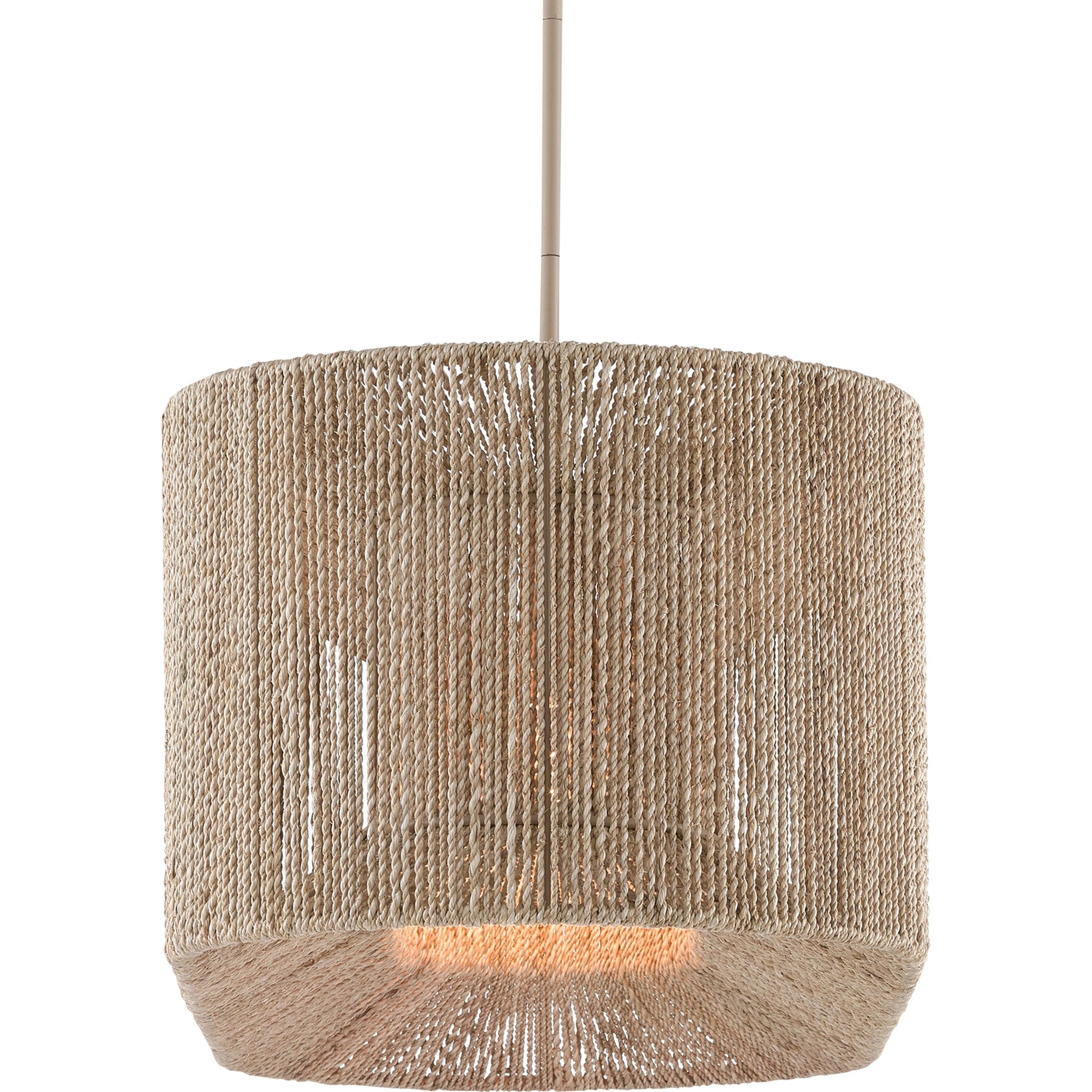 Mereworth Chandelier by Currey and Company in natural rope, beige. Made from wrought iron, abaca rope in a coastal style.