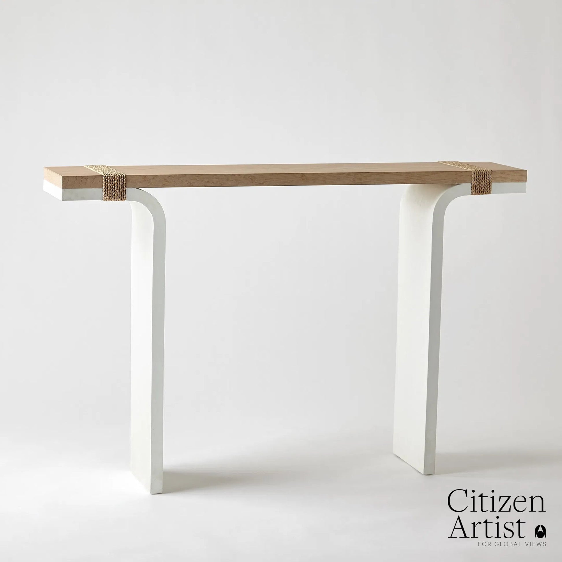 Debby Console by Global Views in white and oak. Made from unique in a transitional style.