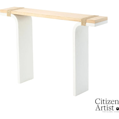 Debby Console by Global Views in white and oak. Made from unique in a transitional style.
