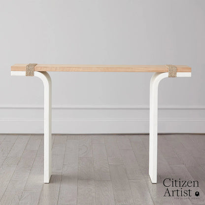 Debby Console by Global Views in white and oak. Made from unique in a transitional style.
