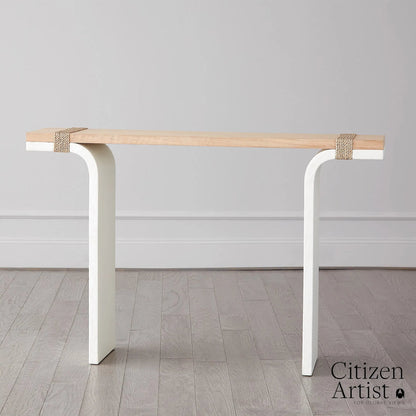 Debby Console by Global Views in white and oak. Made from unique in a transitional style.
