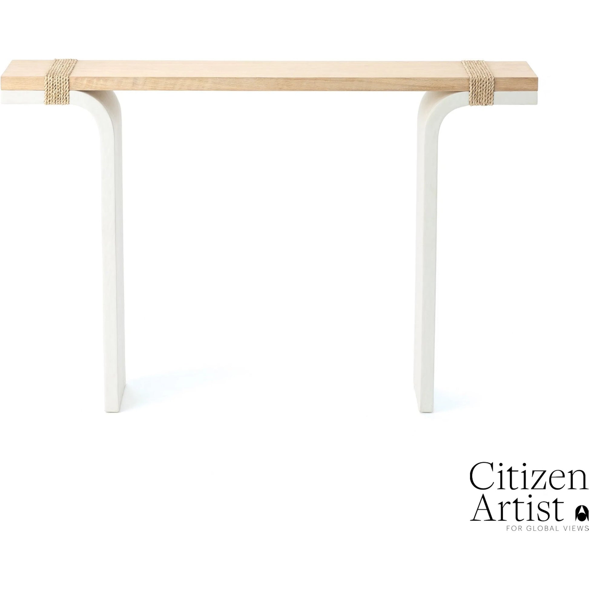 Debby Console by Global Views in white and oak. Made from unique in a transitional style.