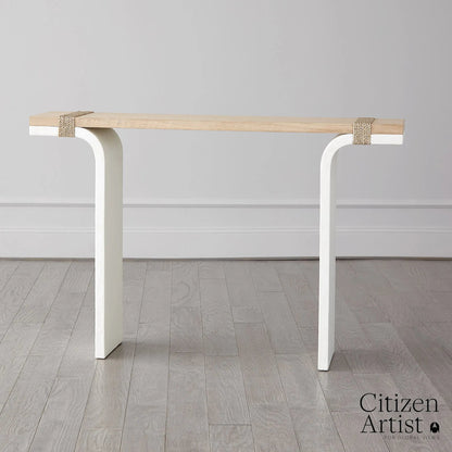 Debby Console by Global Views in white and oak. Made from unique in a transitional style.