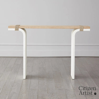 Debby Console by Global Views in white and oak. Made from unique in a transitional style.