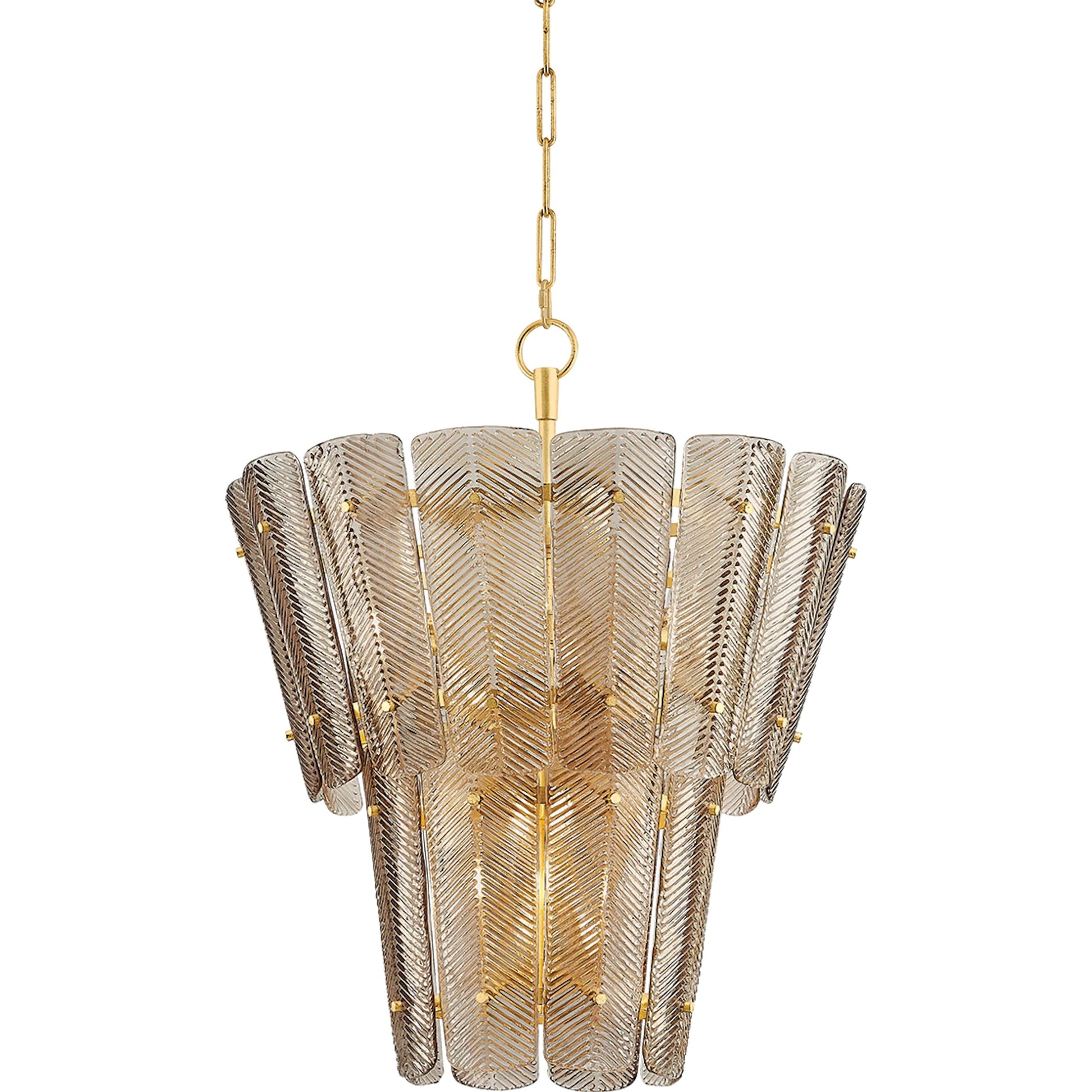 Cassian Chandelier by Hudson Valley in vintage gold leaf. Made from steel in a unique style.