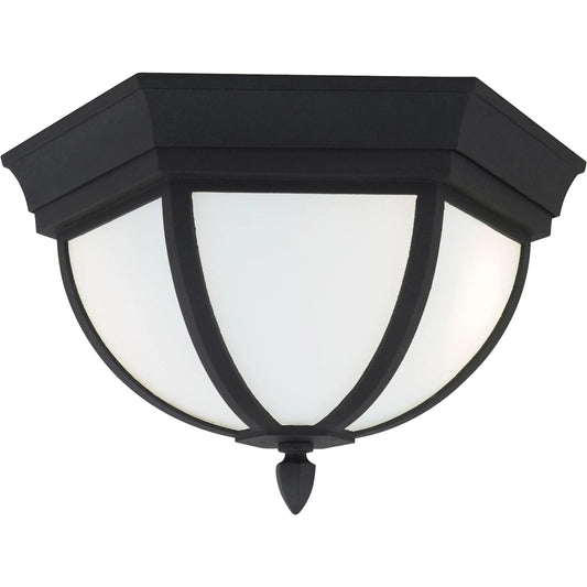 Wynfield Two Light Outdoor Ceiling Flush Mount by Visual Comfort & Co. in black. Made from aluminum in a unique style.