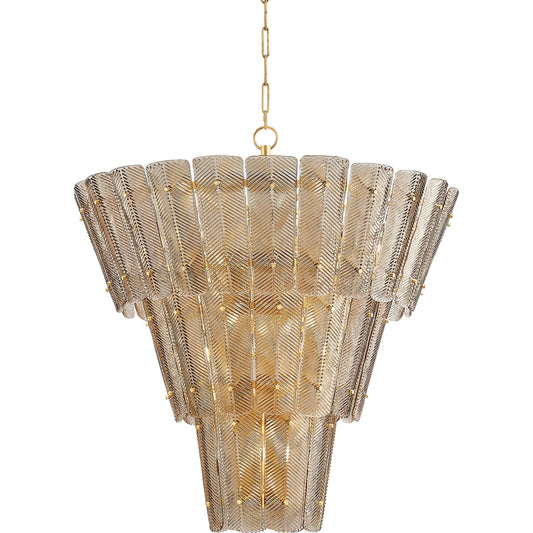 Cassian Chandelier by Hudson Valley in vintage gold leaf. Made from steel in a traditional style.