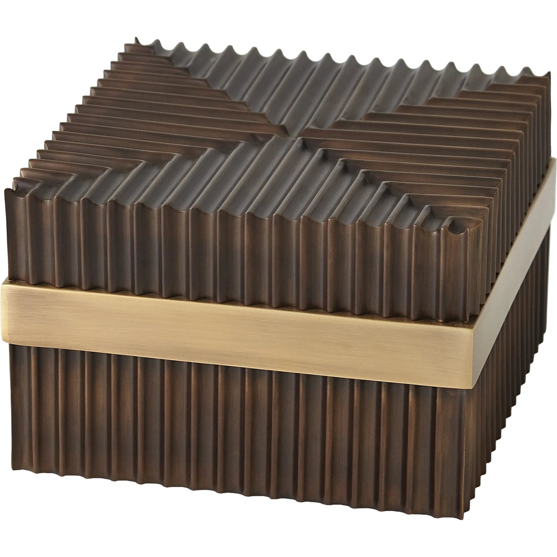 Magic Flute Square Box by Global Views in brass, bronze. Made from brass, mild steel in a modern style.