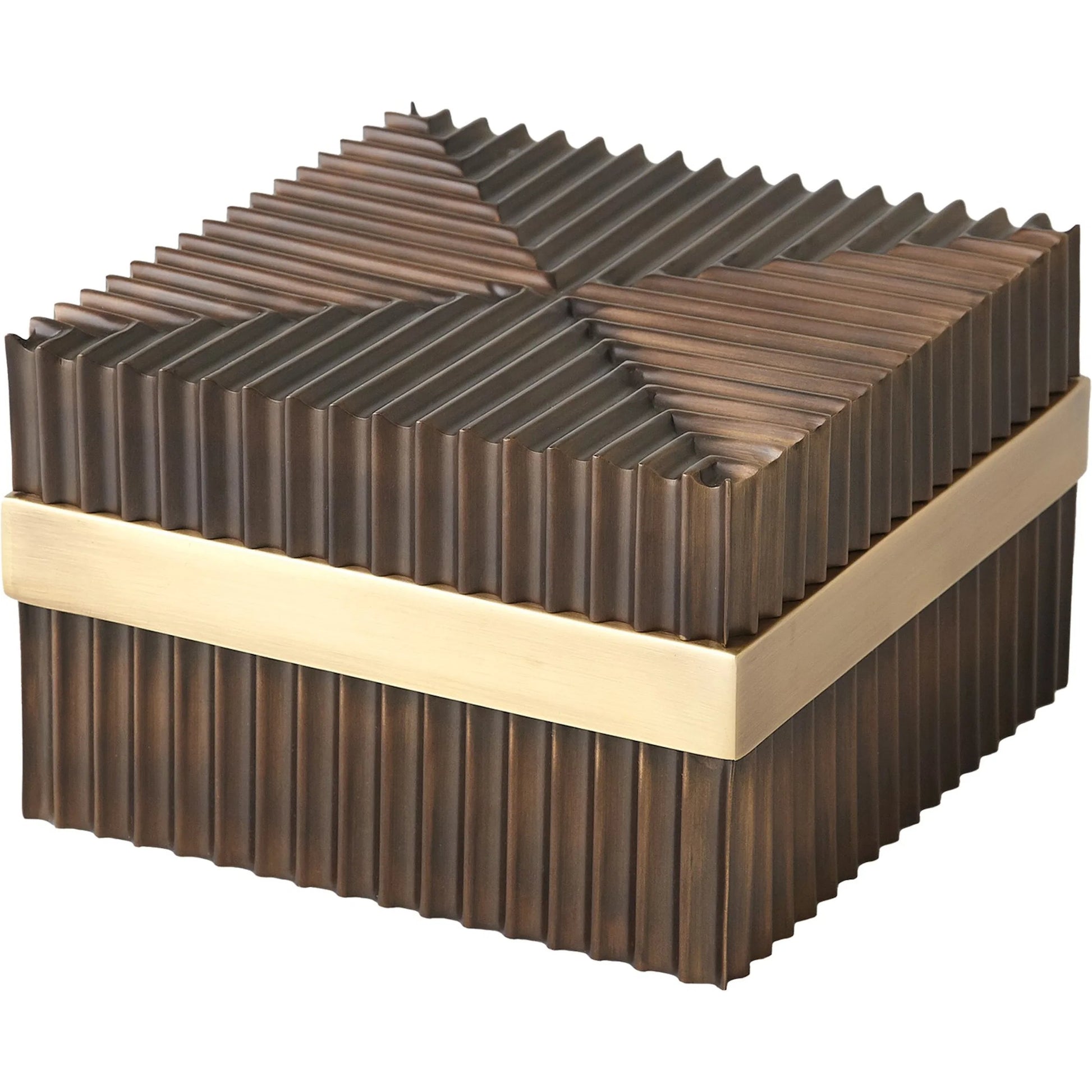 Magic Flute Square Box by Global Views in brass, bronze. Made from brass, mild steel in a modern style.