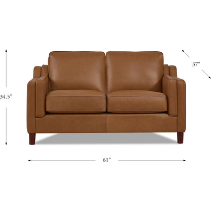 Bella 2-Seat Leather Sofa by Hydeline in cognac brown. Made from leather/split, solid hardwood kiln dried in a traditional style.