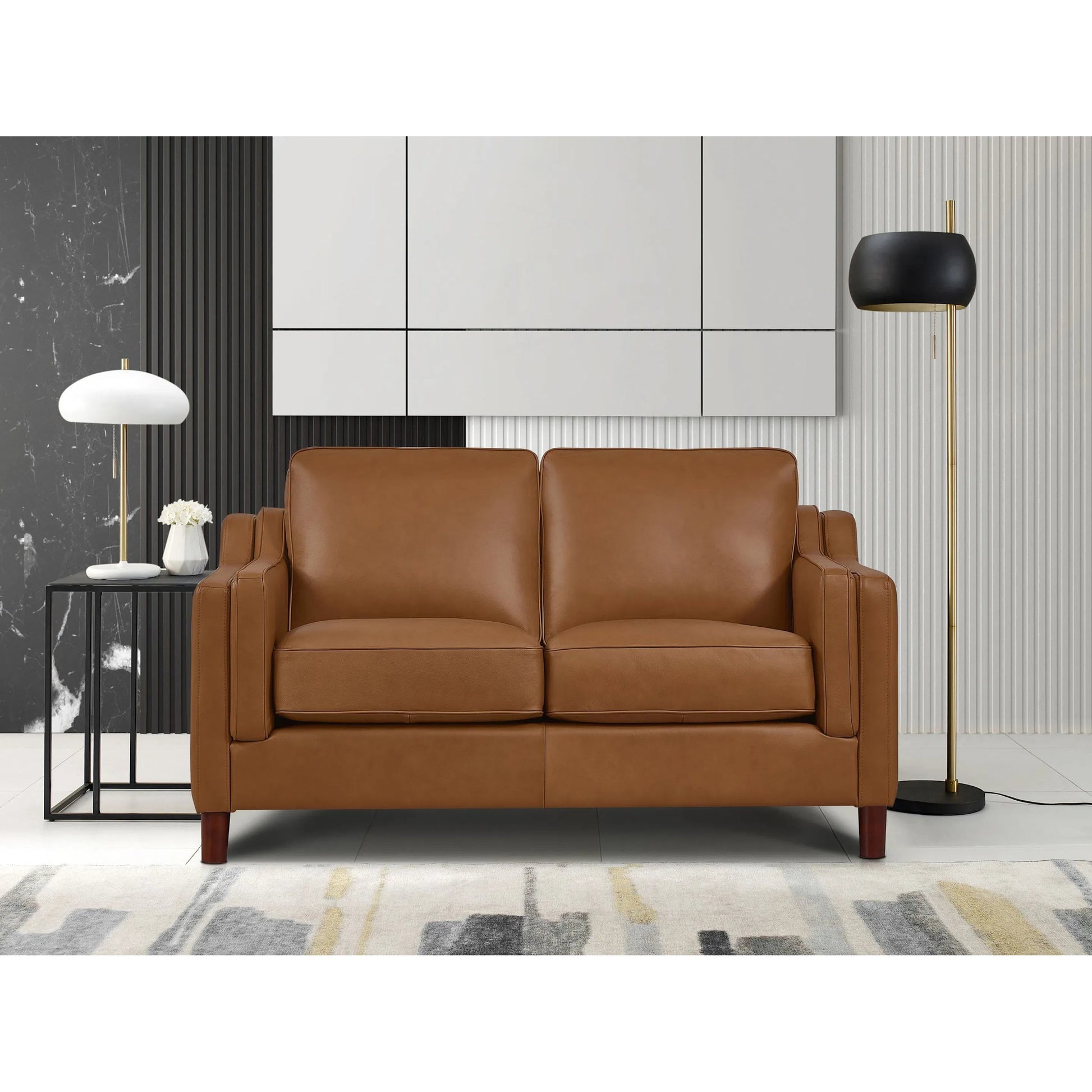 Bella 2-Seat Leather Sofa by Hydeline in cognac brown. Made from leather/split, solid hardwood kiln dried in a traditional style.