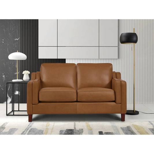 Bella 2-Seat Leather Sofa by Hydeline in cognac brown. Made from leather/split, solid hardwood kiln dried in a unique style.