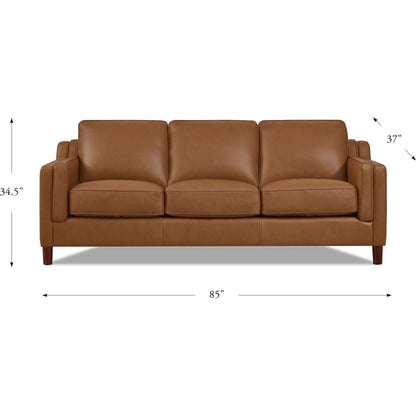 Bella 3-Seat Leather Sofa by Hydeline in cognac brown. Made from leather/split, solid hardwood kiln dried in a traditional style.