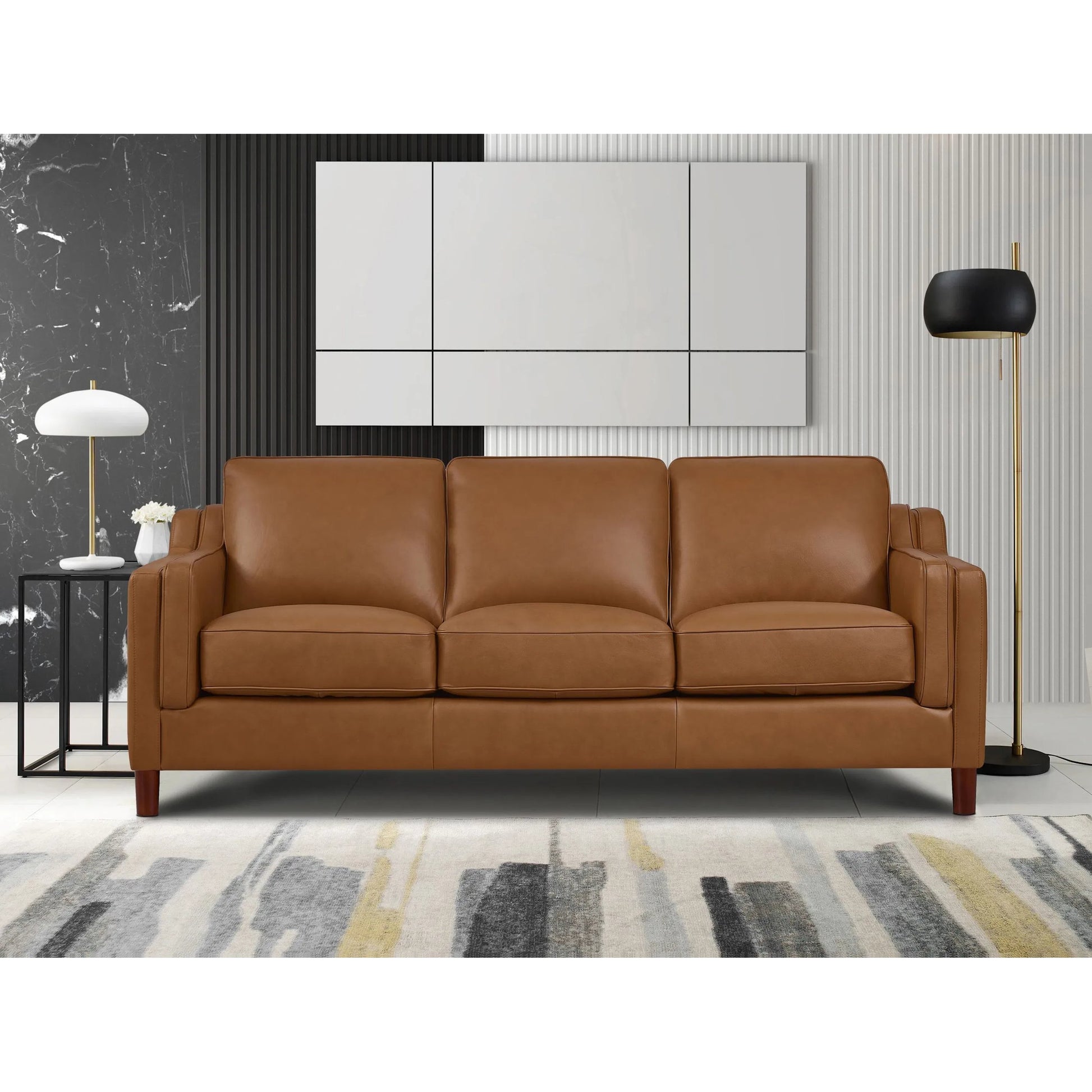 Bella 3-Seat Leather Sofa by Hydeline in cognac brown. Made from leather/split, solid hardwood kiln dried in a traditional style.