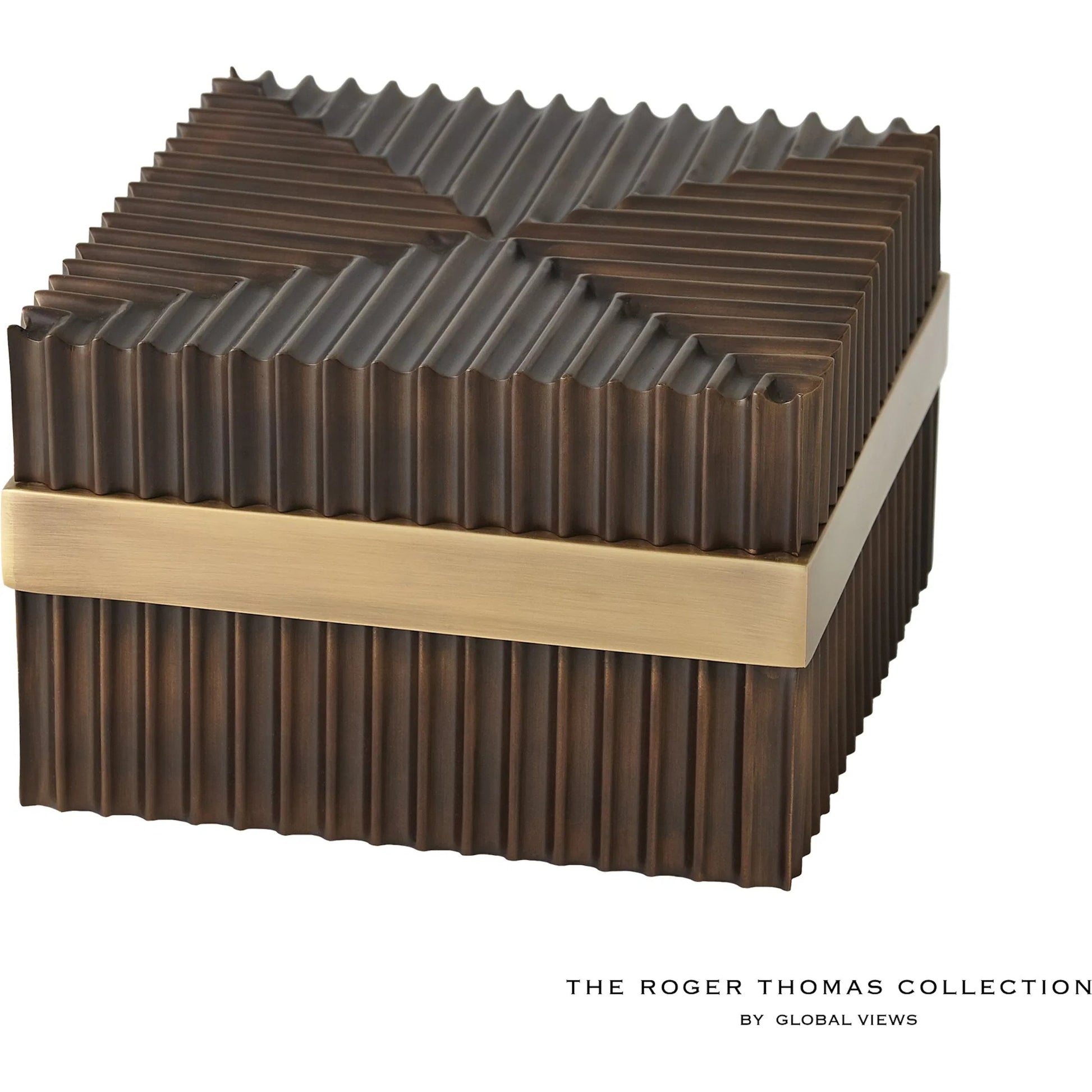 Magic Flute Square Box by Global Views in brass, bronze. Made from brass, mild steel in a modern style.