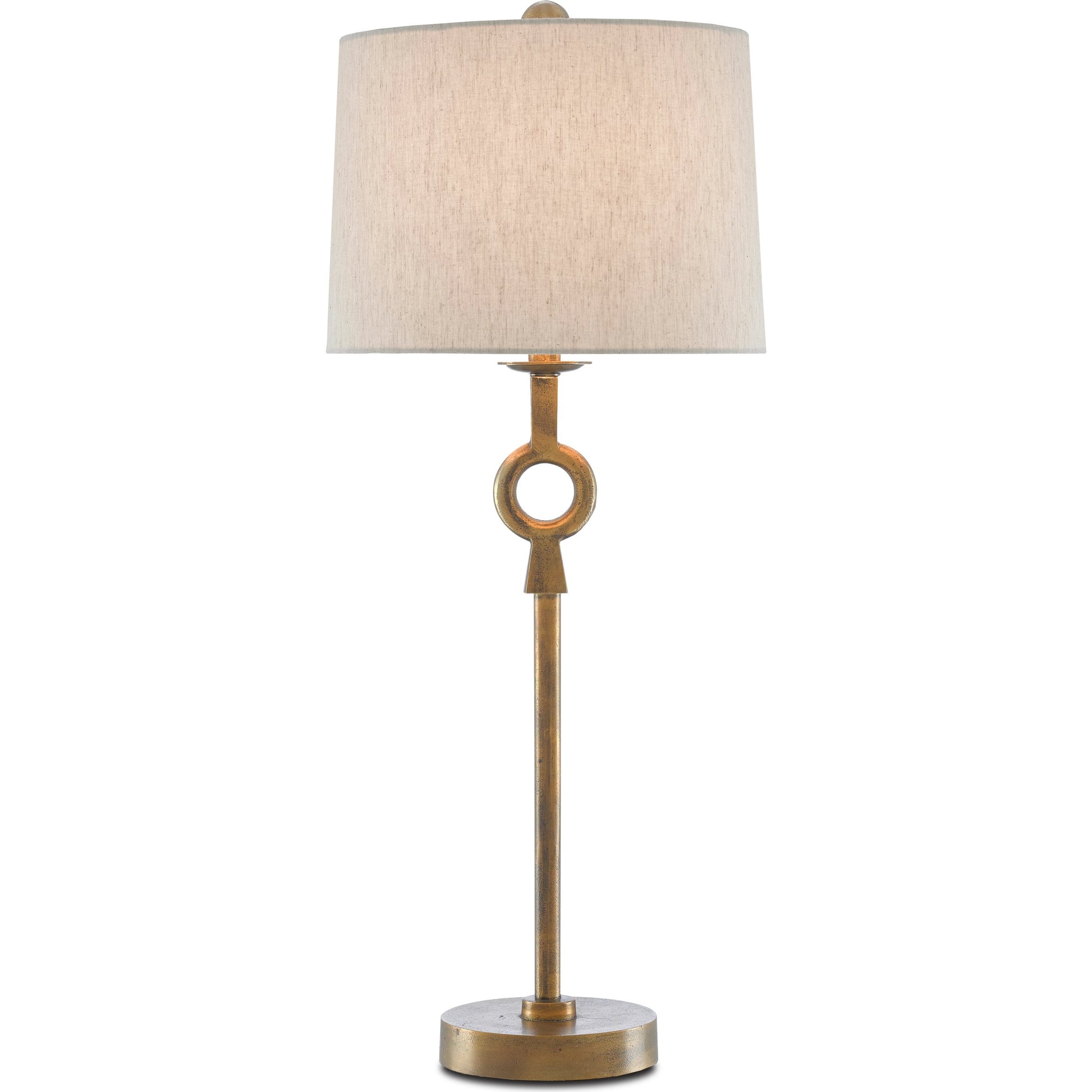 Germaine Table Lamp by Currey and Company in antique brass. Made from aluminum in a transitional style.
