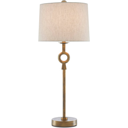 Germaine Table Lamp by Currey and Company in antique brass. Made from aluminum in a transitional style.