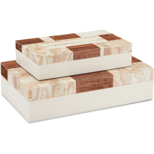 1940S Box Set by Currey and Company in beige, brown, ivory, natural. Made from composite, fabric, wood in a traditional style.