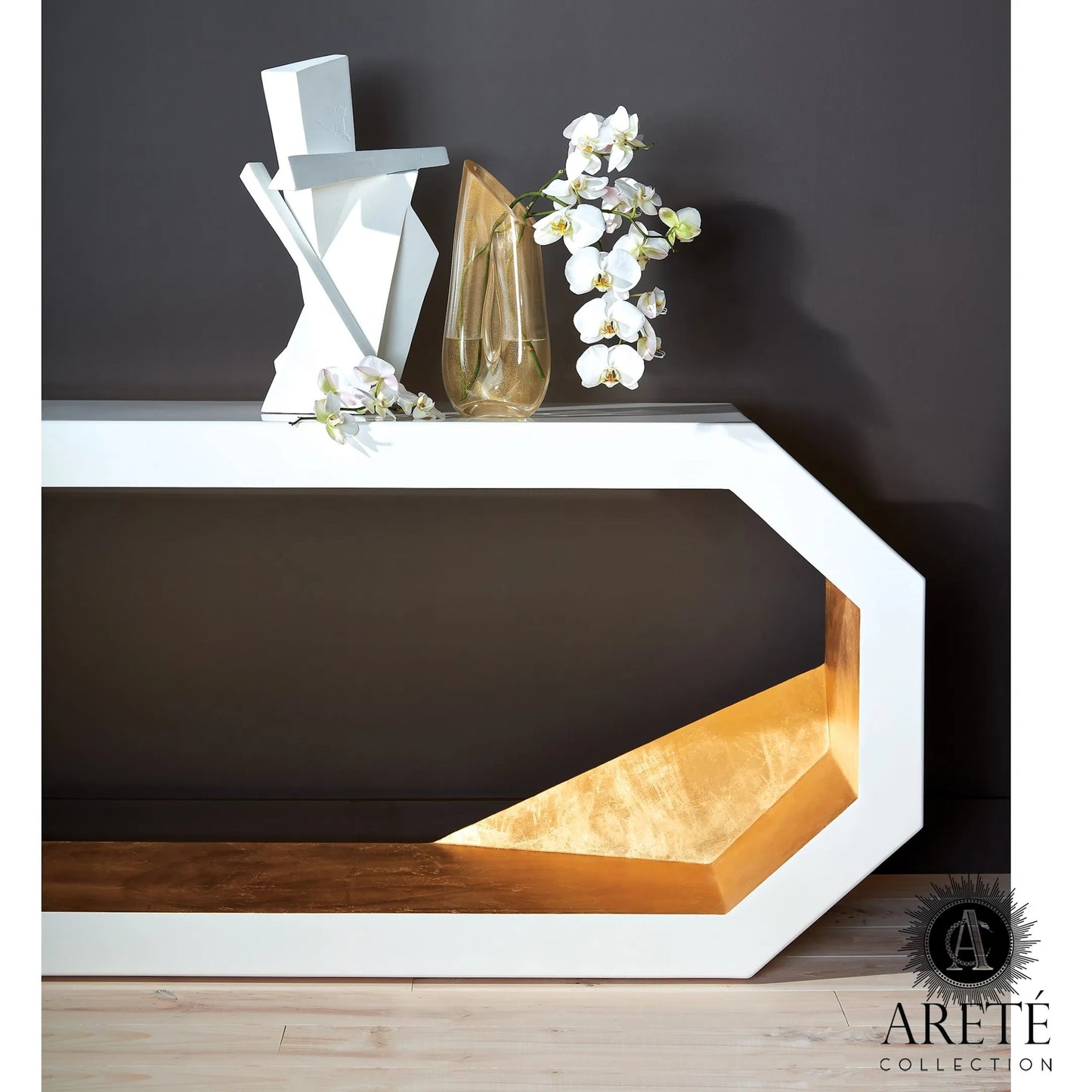 011 SR-701174 | Additional Silo | Facet Console by Global Views in gold leaf, polyurethane lacquer inner wood, ivory, polyurethane lacquer outer wood. Made from mdf, pine in a modern style.