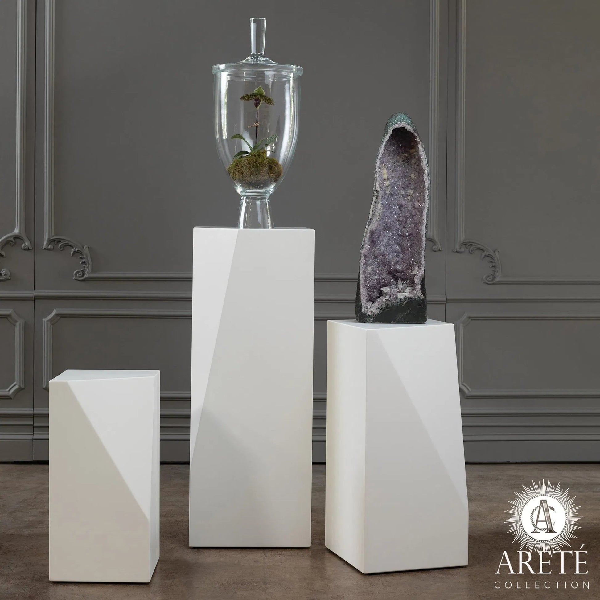 Facet Pedestal by Global Views in ivory. Made from unique in a modern style.