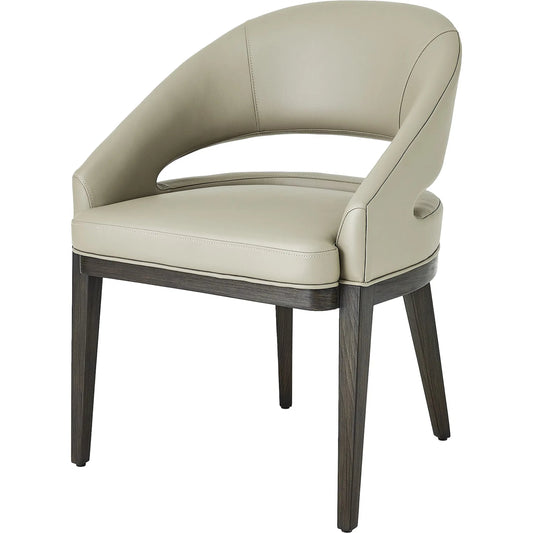Alcott Dining Chair by Global Views in grey leather. Made from beech wood, semi-aniline grey leather in a unique style.