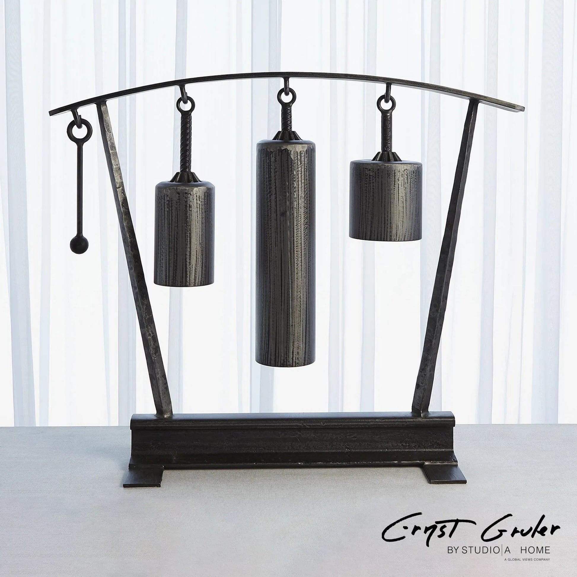 Three Tone Rail Sound Sculpture by Global Views in natural iron. Made from iron in a eclectic & global style.