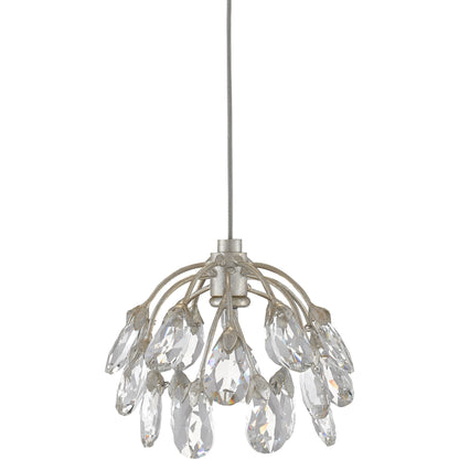 Crystal Bud Pendant by Currey and Company in painted silver, contemporary silver leaf. Made from crystal, wrought iron in a transitional style.