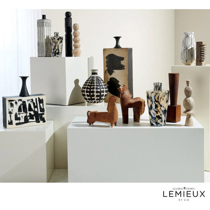 Roule Pillar by Global Views. Made from mango, grey textured in a eclectic & global style.