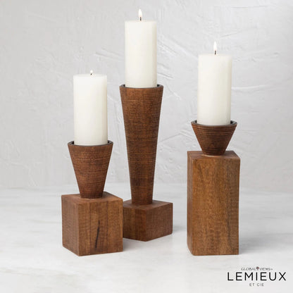 Turcan Pillar Holder by Global Views in brown textured. Made from mango in a eclectic & global style.