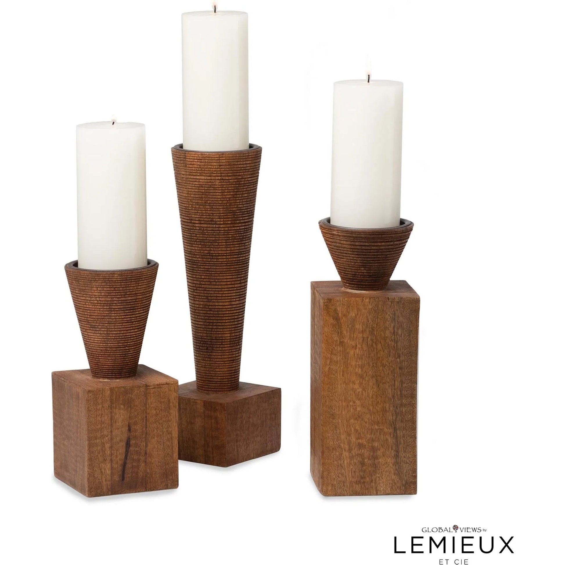 Turcan Pillar Holder by Global Views in brown textured. Made from mango in a eclectic & global style.