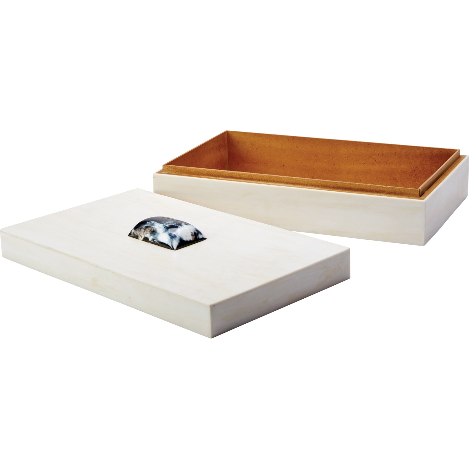 Constantine Box by Jamie Young in cream resin with horn accent. Made from resin on mdf, horn in a modern style.