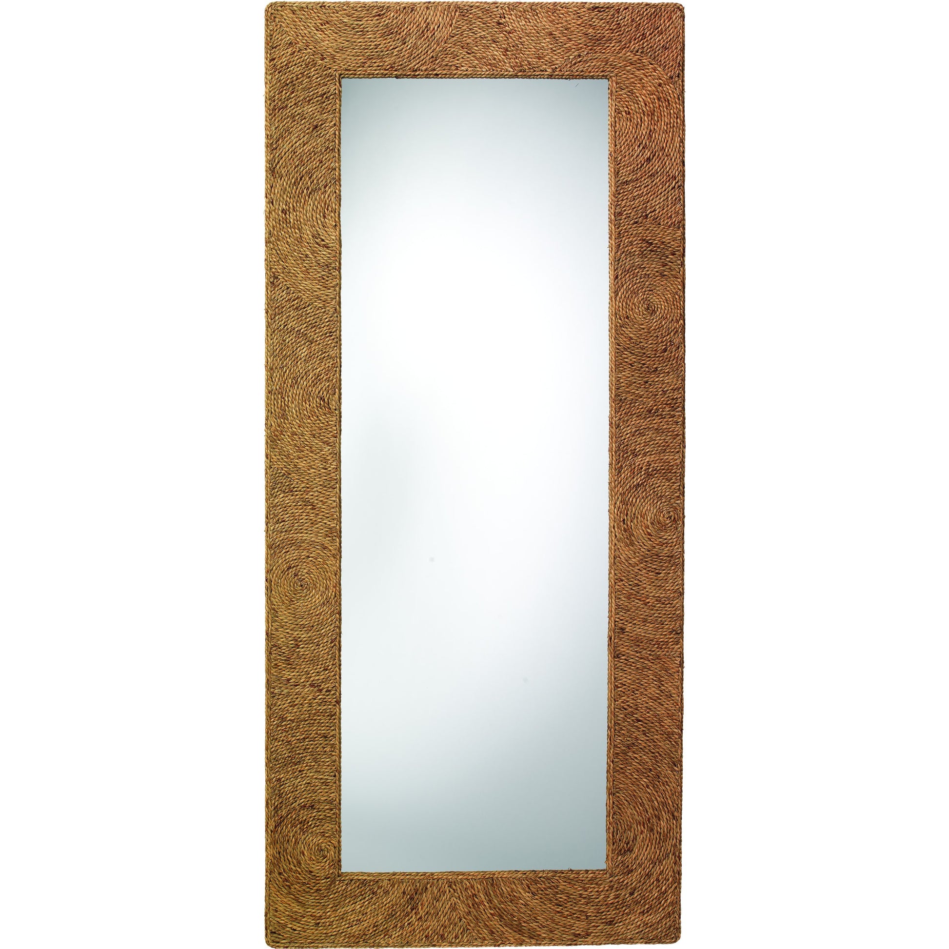 Harbor Floor Mirror by Jamie Young in natural seagrass. Made from seagrass in a coastal style.