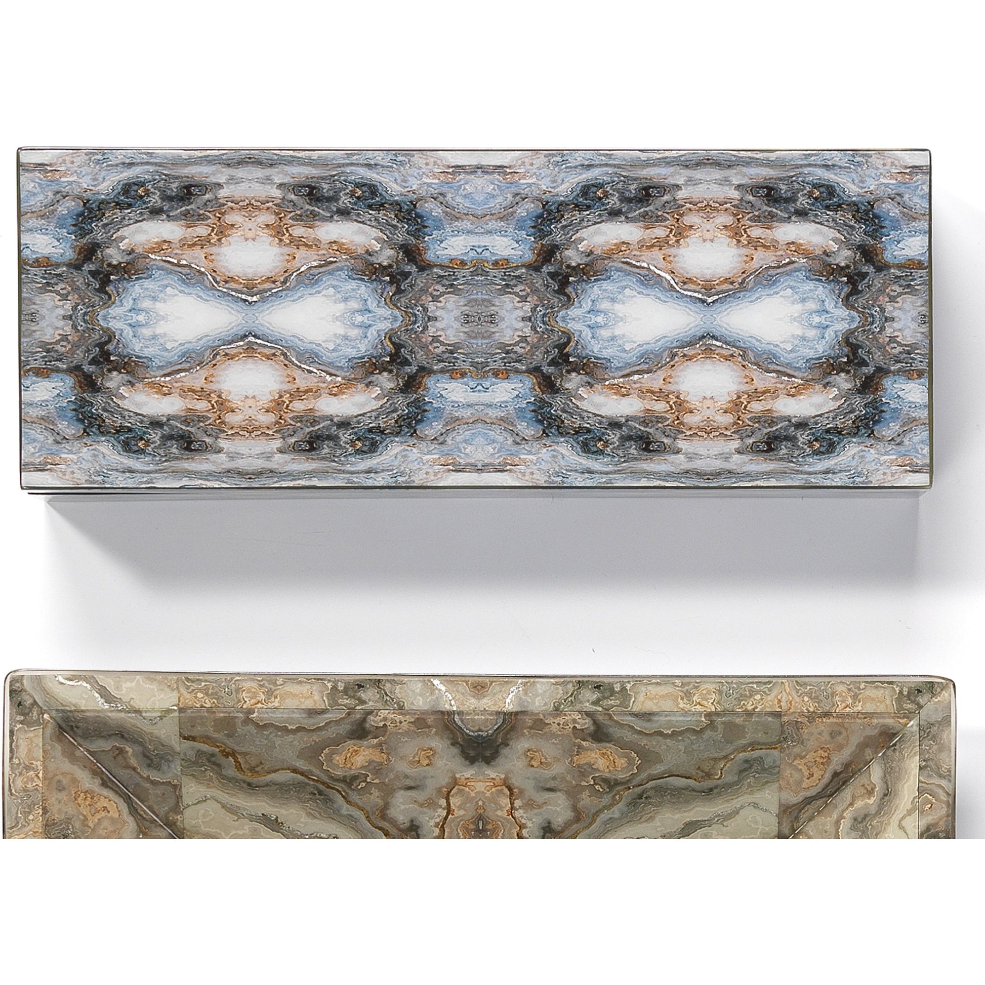 Rorschach Long Box by Jamie Young in indigo blue lacquer. Made from mdf in a eclectic & global style.