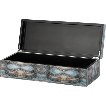 Rorschach Long Box by Jamie Young in indigo blue lacquer. Made from mdf in a eclectic & global style.