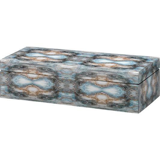 Rorschach Long Box by Jamie Young in indigo blue lacquer. Made from mdf in a eclectic & global style.